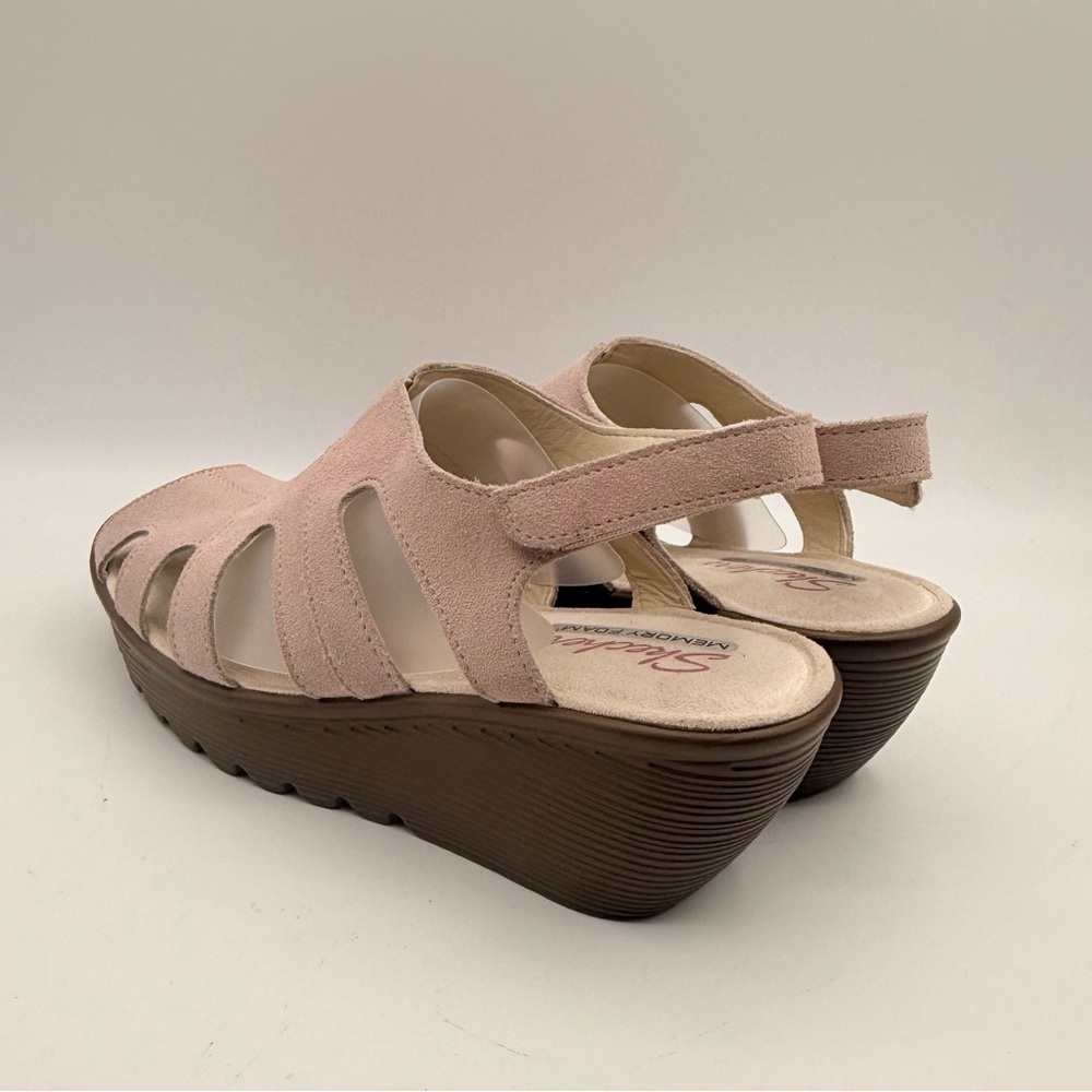 Skechers Memory Foam Pink Suede Wedge Sandals Comfort Slingback Shoe Women’s 8 - Picture 7 of 16